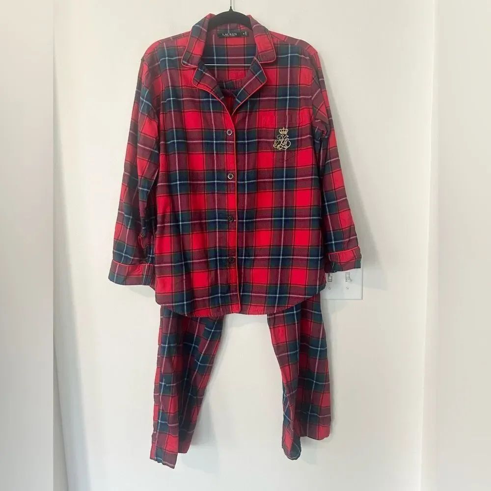 Lauren Ralph Lauren Long Sleeves Notch Collar Pajama Set M